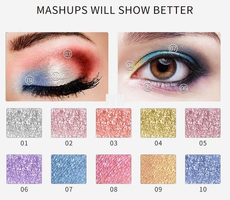 10 colores Diamond Glitter Eyeshadow Waterproof Long que dura la sombra de ojos metálica del reflejo