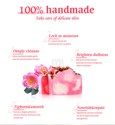 100G Aceite esencial de fragancia jabón para el rostro Rosa pétalo jabón de proceso en frío